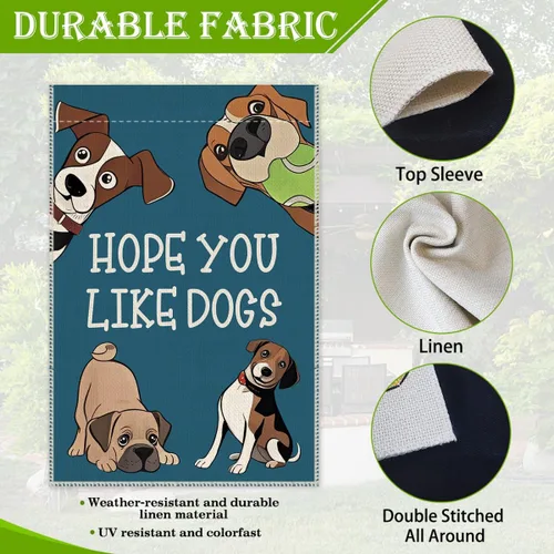 Miniatura 4 de Hafhue Bandera de jardín con la frase "Hope You Like Dogs", de doble cara, de 12 x 18 pulgadas, para decoración de patio o jardín, decoración