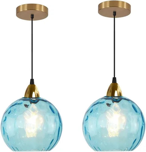Miniatura 19 de BOKT Moderna Lámpara Colgante de Vidrio Azul Accesorio de Luz Latón Cepillado Dorado Globo Iluminación Colgante 1 Luz Bola Grande Redonda Lámpara