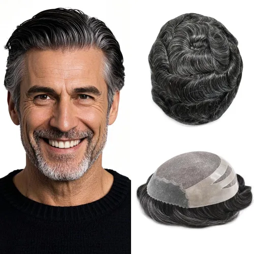 Miniatura 11 de LYRICAL HAIR Sistema de cabello humano Toupee de repuesto para hombre, monofilamento para hombre, postizo de polietileno PU, unidad de cabello