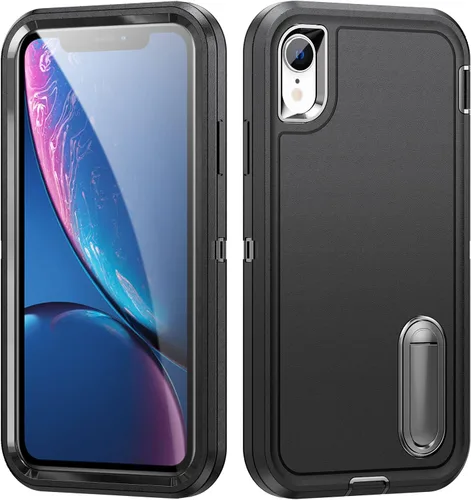 Miniatura 3 de IDweel Funda para iPhone XR, color negro para iPhone XR con soporte para hombres, protección resistente a prueba de golpes, antiarañazos, ajuste