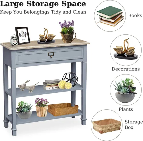 Miniatura 7 de KINTNESS Mesa consola de pasillo, mesa de entrada estrecha con almacenamiento para sala de estar, pasillo, vestíbulo, color gris