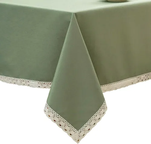 Miniatura 24 de EHouseHome Mantel de lino sintético con ribete de encaje, impermeable, a prueba de derrames, resistente a las manchas, sin arrugas, a prueba