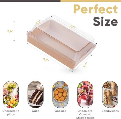 Miniatura 2 de Leafiew Paquete de 25 Cajas de Charcutería de 7x5 Pulgadas con Tapas Transparentes - Tablero de Papel Individual Para Llevar de Charcutería