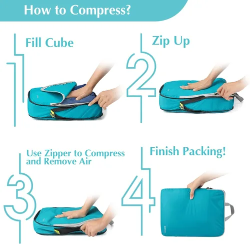 Miniatura 6 de Gonex cubos de compresión para embalaje, 3 piezas4 piezas de organizadores de equipaje de viaje de almacenamiento expandibles, 4 Pcs Azul, 4 PIEZAS
