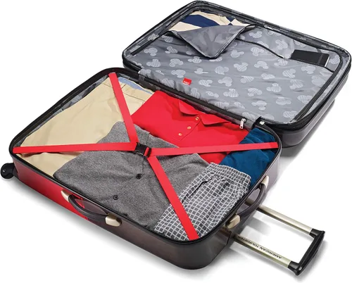 Miniatura 3 de American Tourister Maleta rígida con ruedas giratorias de Disney, Pantalones de Mickey Mouse color negro, rojo, Disney Hardside Equipaje con ruedas