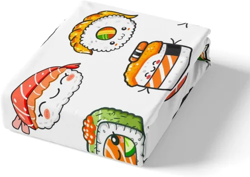 Miniatura 4 de Feelyou Juego de ropa de cama con patrón de sushi, funda de edredón de estilo japonés para niños, niñas, adolescentes, funda de edredón con temática
