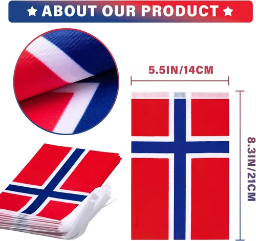 Miniatura 3 de Bandera de cuerda de Noruega, pequeña mini bandera de pendón noruego, bandera de guirnalda de Nordmann, decoración nacional del país para escuela