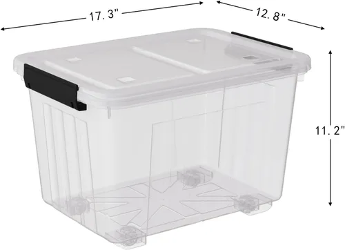 Miniatura 3 de Paquete de 4 cajas de almacenamiento con pestillo transparente de 30 litros, contenedores grandes de plástico con ruedas