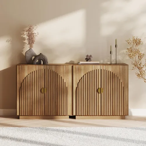 Miniatura 59 de BELLEZE Aparador Modular Acanalado Buffet con Almacenamiento, Mesa Consola Moderna de Mediados de Siglo con Puertas Arqueadas Simétricas, Elegante
