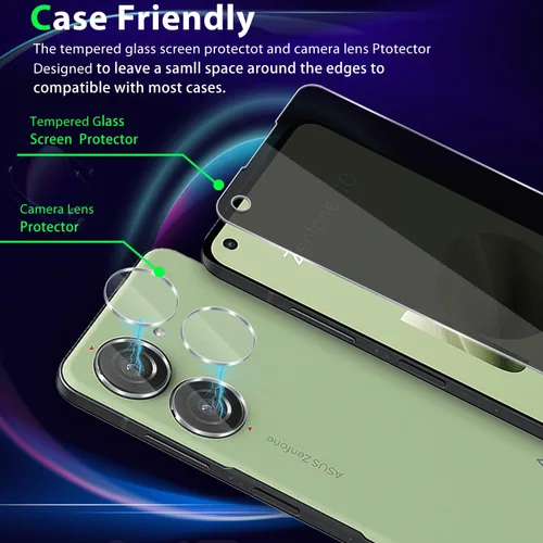 Miniatura 7 de Zeking [Paquete de 2+2 para Asus Zenfone 10 (2023) Protector de pantalla de vidrio templado de privacidad y protector de lente de cámara