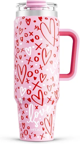 Miniatura 22 de Meoky Vaso de 40 onzas con asa y pajita, vaso aislado con tapa y popote, taza de viaje de acero inoxidable, mantiene el frío durante 34 horas, 100%
