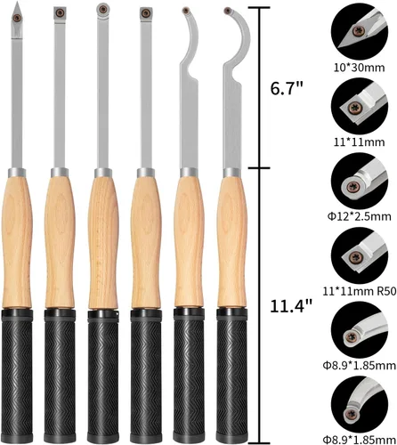 Miniatura 2 de Juego de herramientas de torneado de madera con punta de carburo de tamaño completo con mango de goma 6pcs Roughing and Finishing Swan Neck