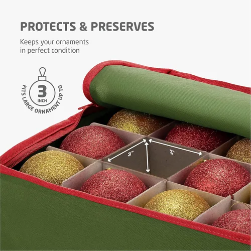 Miniatura 3 de ZOBER - Caja de almacenamiento para adornos navideños, con capacidad para 64 adornos, dos cremalleras, no tejido, a prueba de rasgaduras, 2-Verde