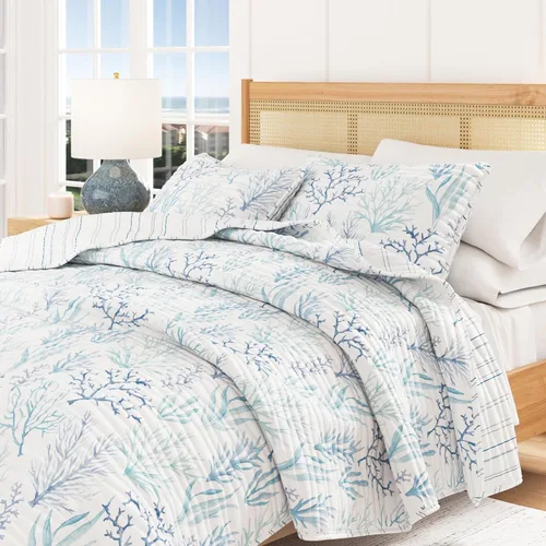 Miniatura 6 de Great Bay Home Juego de edredón costero, juego de ropa de cama náutica de 3 piezas tamaño King/California King, colcha reversible ligera para todas