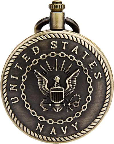 JewelryWe Reloj de bolsillo retro de bronce para hombre, reloj de cuarzo de veteranos del Cuerpo de Marines de los Estados Unidos para Navidad