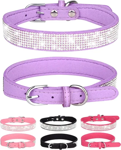 Miniatura 16 de Collar brillante para perros pequeños, medianos y grandes, collares de perro con corona de diamantes de imitación para perras y perros machos, Rosa3