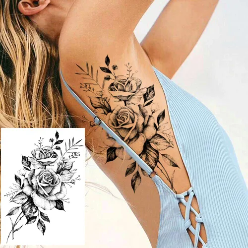 Miniatura 4 de COKTAK Tatuajes temporales grandes, flor dorada, 8.2x5.9 pulgadas