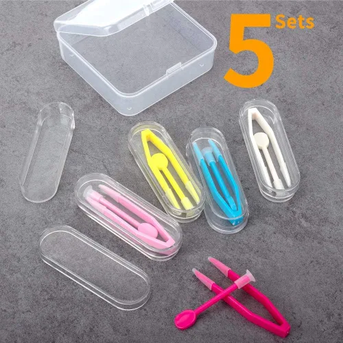 Miniatura 2 de ofone Herramienta removedor de lentes de contacto para lentes suaves, paquete de 5 aplicadores de lentes de contacto con estuche de pinzas