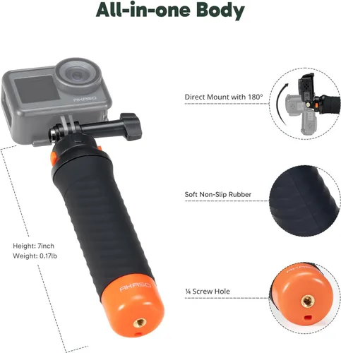 Miniatura 2 de AKASO Agarre de mano flotante impermeable para cámara de acción Accesorios para Gopro Hero 13/12/11/10/ 9/Max/DJI Osmo Action EK7000/Brave 4/Brave 7