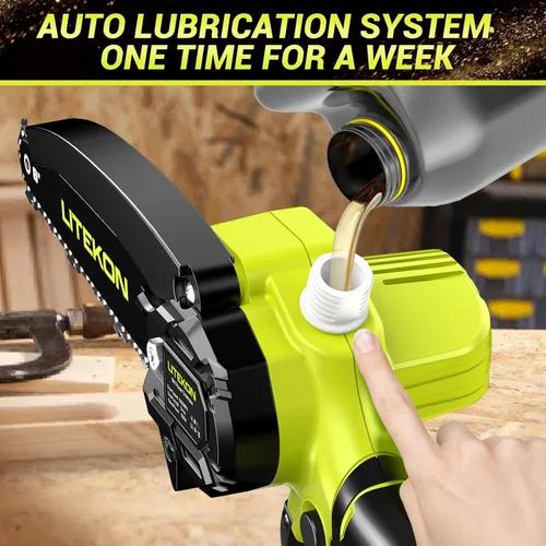 Miniatura 6 de Mini motosierra de alta potencia con motor de 1000 W, motosierra inalámbrica de 36 pies/S con sistema de aceite automático, motosierra eléctrica