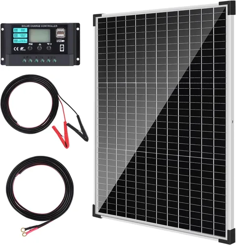 Miniatura 9 de TBER Kit de panel solar de 20 W 12 V, cargador de batería solar con controlador de carga de 10 A y cables de extensión con clips de batería