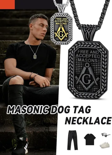 Miniatura 8 de FaithHeart Masonic Necklace for Men, Freemason Compass Symbol 18K Gold PlatedStainless Steel Free and Accepted Masons Pendant Jewelry with Gift Box