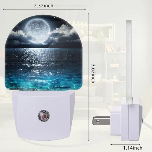 Miniatura 2 de Luz nocturna de luna llena sobre mar, luz nocturna enchufable a la pared con sensor de atardecer a amanecer, lámpara LED de ahorro de energía