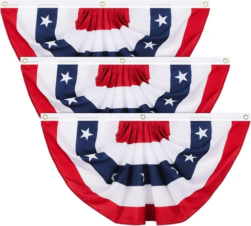Tatuo Paquete de 3 banderas de abanico plisadas estadounidenses de 1.5 x 3 pies, decoraciones patrióticas del 4 de julio, bandera de Estados Unidos