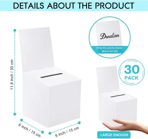 Miniatura 2 de Paquete de 30 urnas para rifas con ranura, caja de boletos de cartón con ranura, 6 x 6 x 6 pulgadas blanco (30pcs-White)