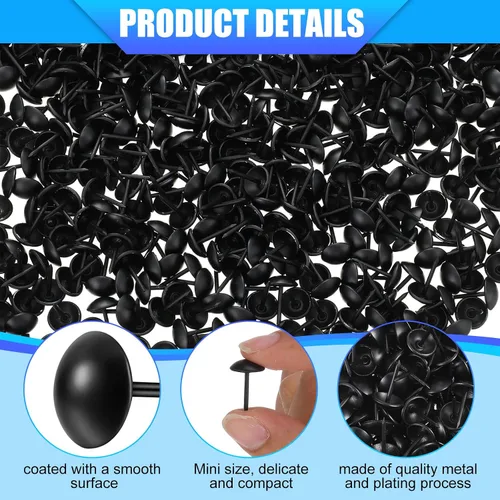 Miniatura 4 de Outus 1000 piezas de tachuelas de tapicería negras de 7/16 pulgadas tachuelas decorativas para muebles clavos de tapicería con caja