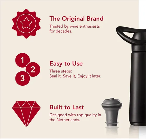Miniatura 10 de Vacu Vin Concierto para guardar vino con 4 tapones de vacío - Bomba preservadora de vino premium - sello hermético mantiene el vino fresco durante