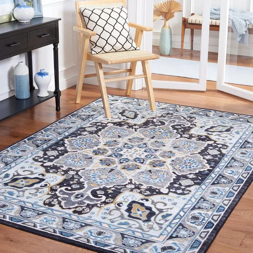 Miniatura 11 de SAFAVIEH Riviera Collection - Alfombra lavable de 2 pies 2 pulgadas x 9 pies, beige y carbón, antideslizante y fácil de limpiar, ideal para sala