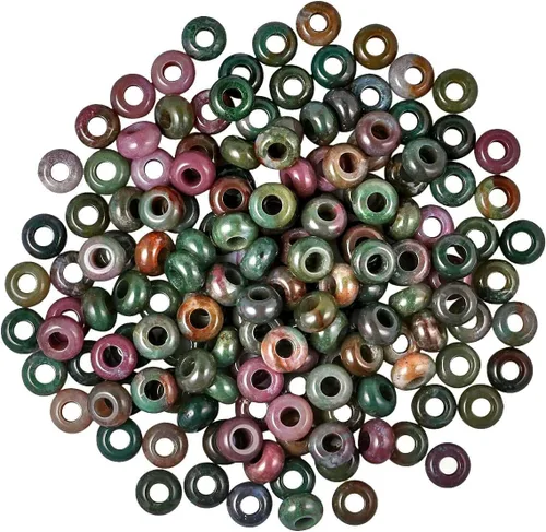 SUNYIK Cuentas europeas de ágata india natural para pulsera de dijes, cuentas sueltas de agujero grande (0.236 pulgadas) para fabricación de joyas,