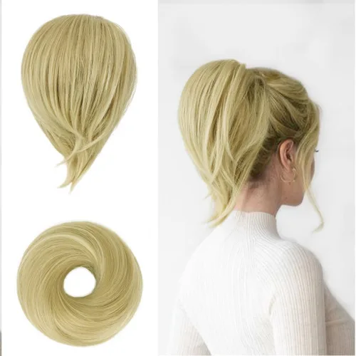 Miniatura 13 de BARSDAR Extensión de cola de caballo y moño de pelo de cobre, extensiones de moño corto sintético liso elástico para mujer, moños desordenados
