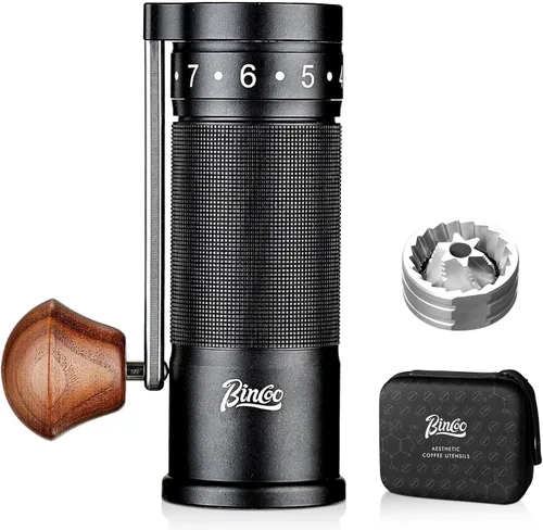 Bincoo Molinillo de café manual con mango plegable manual – Molinillo de café expreso, compacto y portátil para el hogar, viajes, camping (negro)