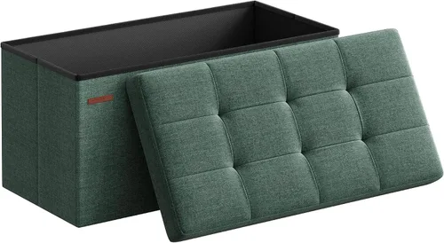 Miniatura 27 de SONGMICS Colección MAZIE - Banco otomano plegable de almacenamiento de 43 pulgadas, reposapiés otomano, banco para el final de la cama, pecho