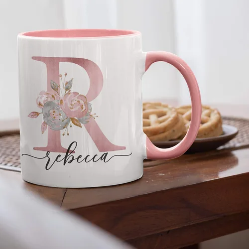 Miniatura 7 de Taza de café personalizada, regalo para mujeres, taza de café personalizada con nombre e inicial, 11 onzas, rosa, taza de cerámica personalizada