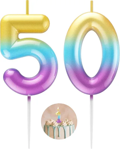 Miniatura 43 de Velas número 2 arcoíris con número 3D de feliz cumpleaños para decoración de fiesta de pastel de cumpleaños, suministros de celebración