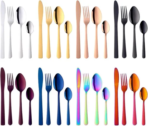 Miniatura 2 de BuyGo - Juego de cubiertos de acero inoxidable de 32 piezas, juego de 8 cubiertos, incluye cuchillo, tenedor, cuchara, cuchara de té para 8 personas