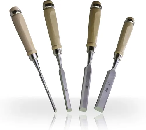 Miniatura 4 de Juego de 4 cinceles de madera para carpintería, acero al cromo-vanadio con asas de carpinteria, carpintería, tallado, artesano, 1/4 pulgadas, 1/2