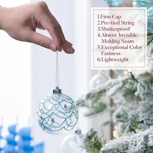Miniatura 5 de Valery Madelyn Juego de Adornos para Árbol de Navidad, 50 piezas Azul Claro Plateado Irrompible Decoraciones Navideñas, Bolas Colgantes Azul claro