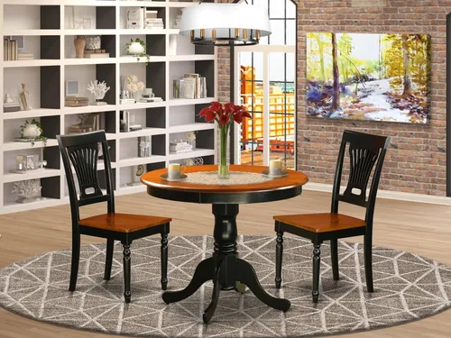 Miniatura 2 de East West Furniture ANPL3-BLK-W Juego de muebles de comedor de 3 piezas contiene una mesa de cocina redonda con pedestal y 2 sillas de comedor, 36 x