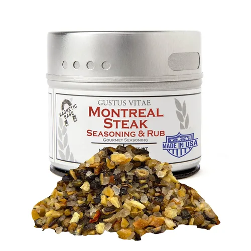 Montreal - Condimento para carne, auténtica mezcla de especias gourmet artesanales, sin OMG, empaquetado en latas magnéticas, sostenible, cultivado