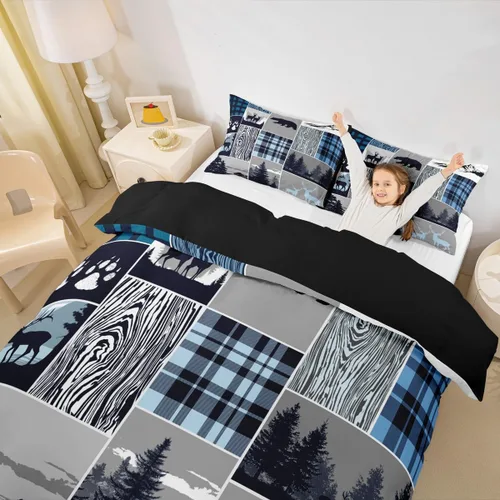 Miniatura 29 de Erosebridal Funda de edredón rústica de ciervo, tamaño individual, funda de edredón de retazos de oso para niños, adolescentes y adultos, juego