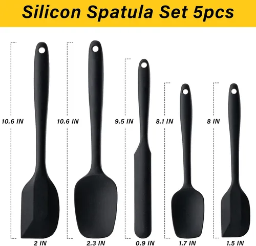 Miniatura 2 de Juego de espátulas de silicona, 5 piezas de espátulas de goma de grado alimenticio para hornear, cocinar y mezclar, resistentes al calor alto, Negro