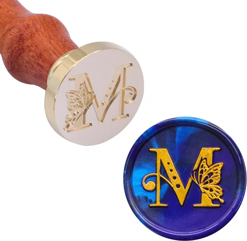 Miniatura 2 de SWANGSA Sello de cera del alfabeto M con inicial, sello de sellado de letras de mariposa elegante vintage para invitación de fiesta de boda