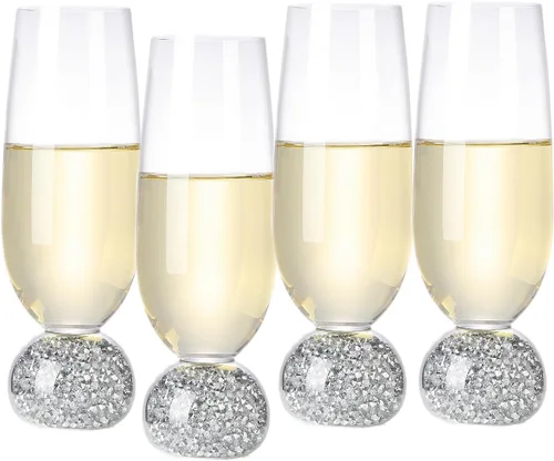 Miniatura 9 de Hanjue Juego de 4 copas de champán de cristal sin plomo, copas de champán transparentes de 7 onzas, ideales para regalos, fiestas, bodas, Navidad