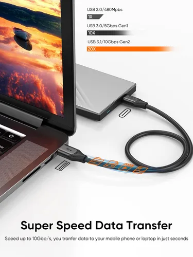Miniatura 3 de CableCreation Cable USB C a USB A de 1 pie, USB 3.1 USB 3.2 Gen2 10Gbps USB A a C, cable de datos, Android Auto Cord 3A para USB C, SSD externo