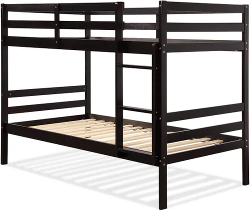Miniatura 8 de Costzon Literas de tamaño individual sobre individual, dos camas convertibles de madera, litera de madera maciza de goma con escalera integrada