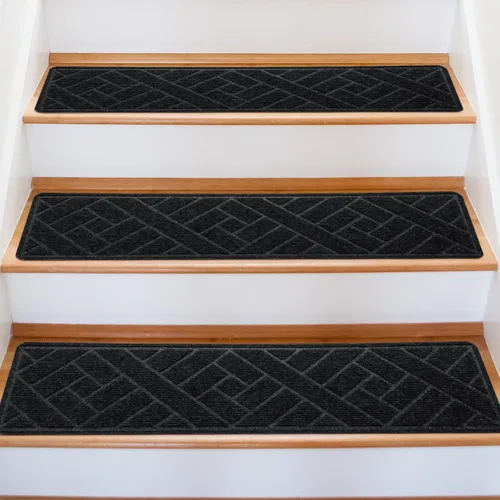 Miniatura 15 de Alfombras para peldaños de madera - Cinta antideslizante para alfombra de escaleras, pelar y pegar con cinta adhesiva doble, juego de 15 hojas